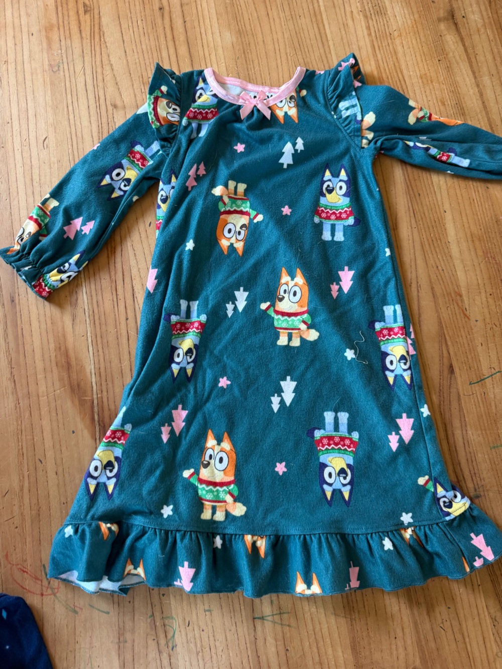 Girls Teal Blue Fleece Nightgown with Winter Character Print